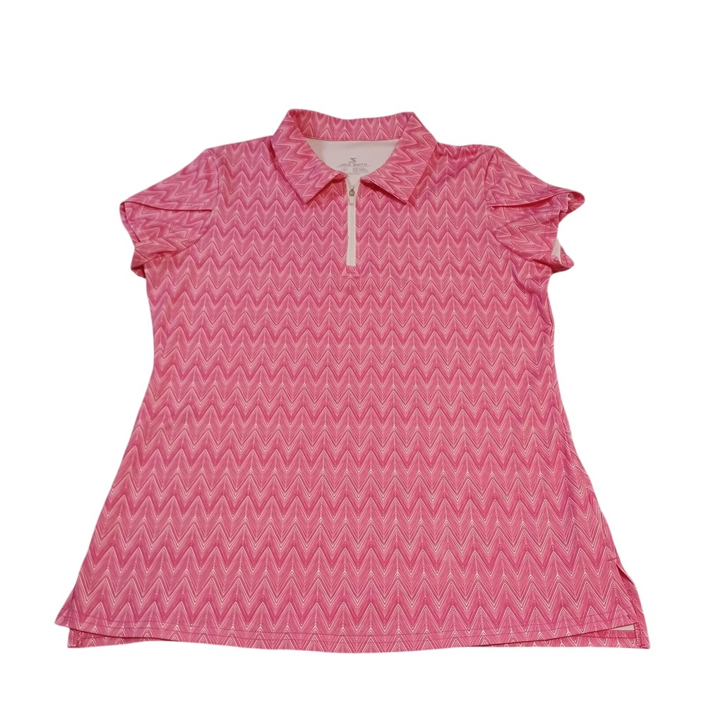Jack Smith Womens Pink Chevron Quarter‎ Zip Golf Tennis Polo Shirt Sz M